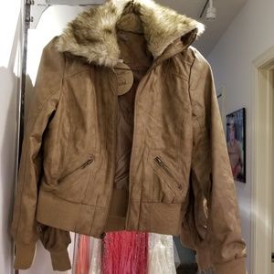 Bomber jacket with faux fur lined collar